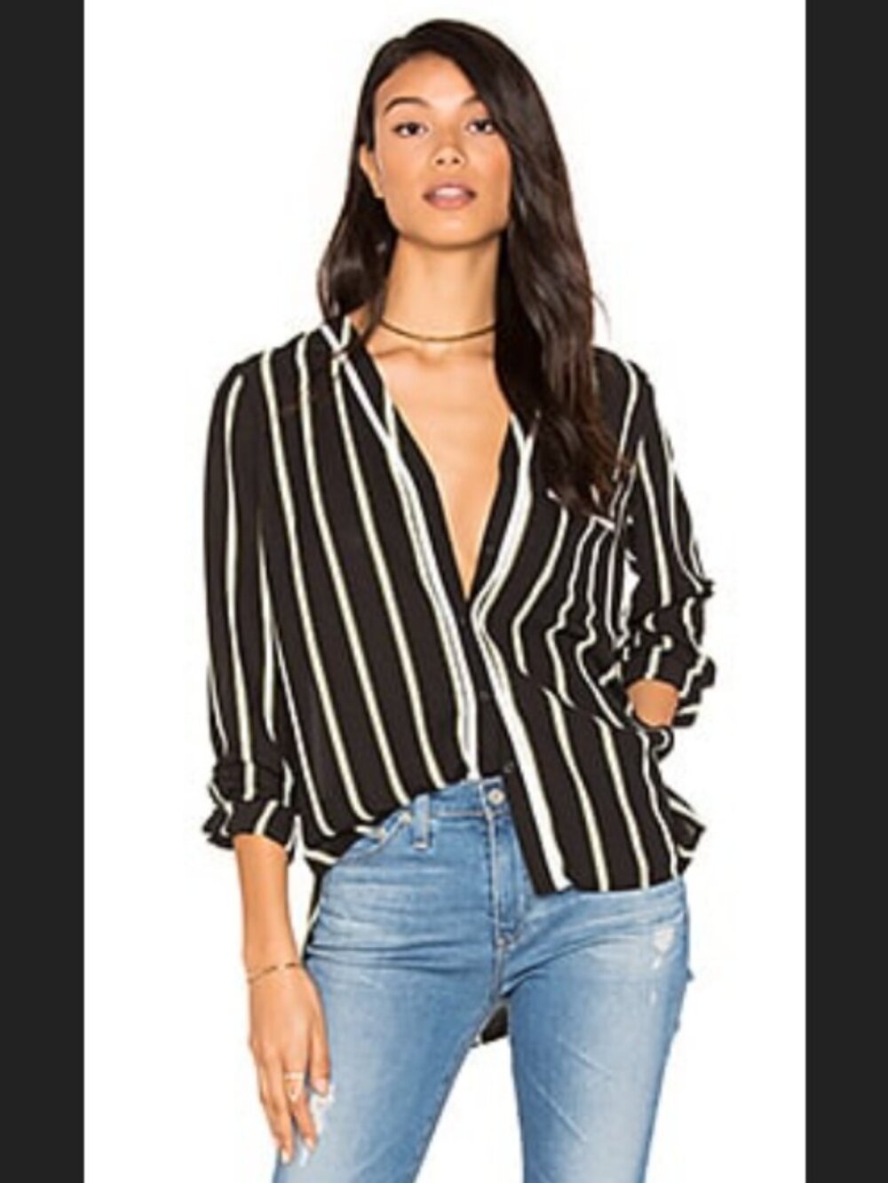 1. STATE High-Low Pocket Striped Blouse Top